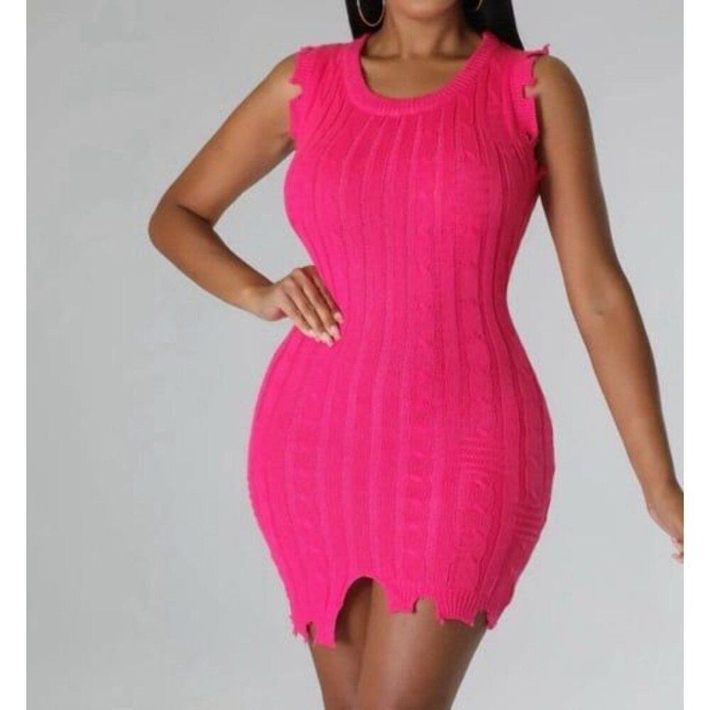 Immodel NWT Women Small Pink Knit Sweater Dress Fall Chic Baddie Barbiecore